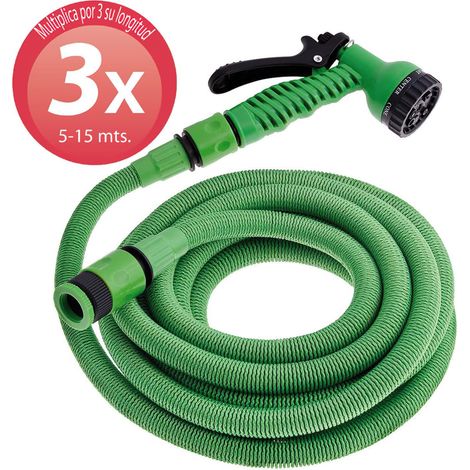 manguera extensible riego compacto 5 a 15 metros con pistola 7 posiciones (1/4)