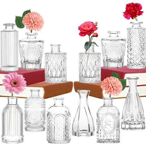 Set mit 12 Mini-Glasvasen – Vintage- und Struktur-Stil – Tischdekoration für Wohnzimmer, Hochzeit oder verschiedene Größen (1/5)