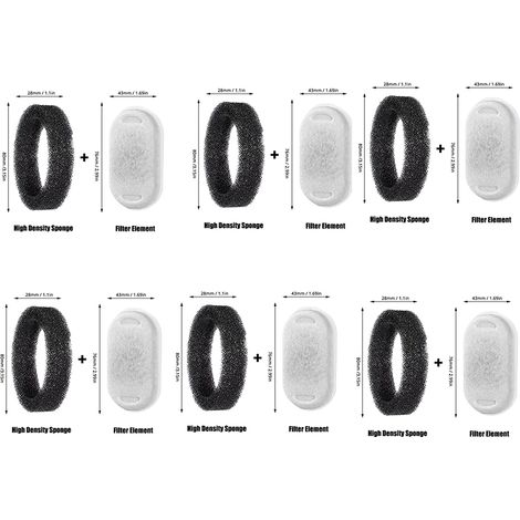 Filtres de remplacement pour fontaine à eau pour animaux - 6 coton + 6 éponges pour une eau propre (1/4)
