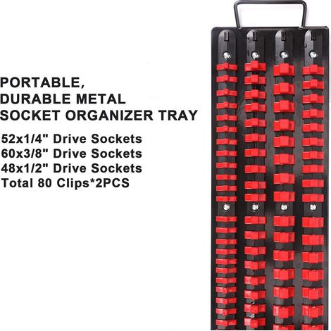Quatre rangées de supports à douilles métalliques avec 80 clips détachables  plateau de rangement portable pour outils électriques. (1/5)
