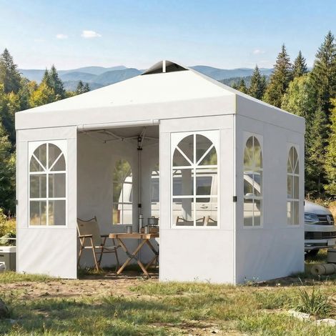 Carpa Plegable 3x3 m Pop-up con UPF50+ 4 Laterales Desmontables Altura Ajustable y Bolsa de Transporte Blanco