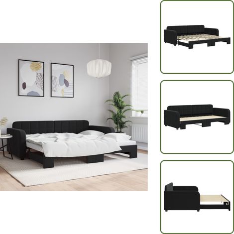 The Living Store Tagesbett Ausziehbar Schwarz 90x200 cm Samt - Schlafsofa (1/5)