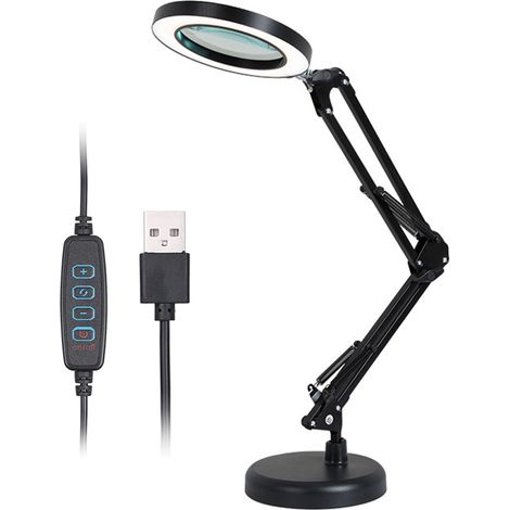 Decdeal – Loupe éclairante 8X – 10 niveaux de luminosité réglables – 64 LED – Alimentation USB – Lentille de 165 mm pour lecture et jardinage