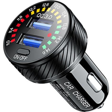 Zigarettenanzünder USB Adapter Schnellladung Dual QC3.0 Port Auto Ladegerät 36W 3A mit Voltmeter LED Licht Schalter für Phone Camera und Mehr
