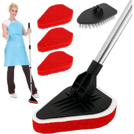 2-in-1-Scheuerbürsten-Set – Ausziehbarer Griff – Dreieckiger Bürstenkopf – Multifunktional – Für Dusche, Badewanne, Fliesen und Küche (1/5)