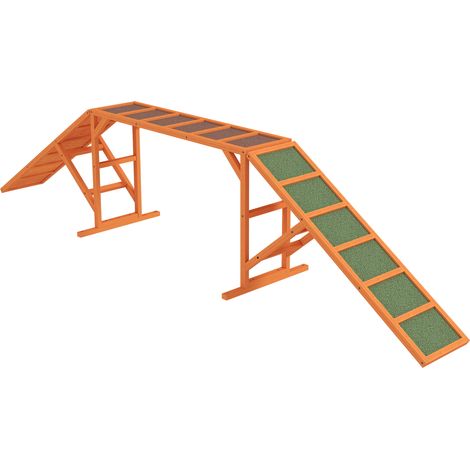 Außentrickplattform für Hunde – rutschfeste Plattform mit Schutzstange, Maße 325 x 55 x 69 cm, orange, ideal für intensive Outdoor-Trainingseinheiten