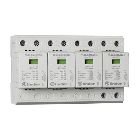Paraf T1+2 4 varist Un 230V Iimp 25KA 1,5KV avec Telesignalisation FINDER 7P0582601025 (1/2)