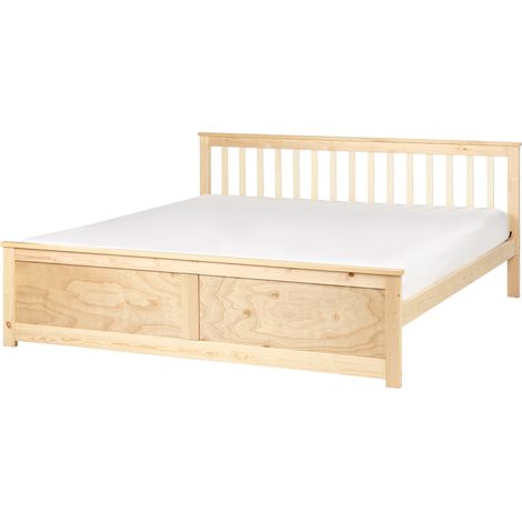 Cama con somier de madera de pino MDF minimalista 180 x 200 cm marrón claro Olendon