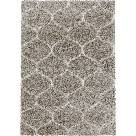 Tapis Shaggy Poils Longs Motifs Alhambra SALMA (Beige - 60x110cm) (1/5)