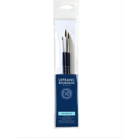 LEFRANC BOURGEOIS Lot de 3 pinceaux aquarelle petits gris 2-6-10 - Manche court