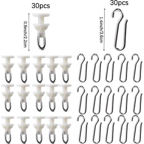 60-teiliges Gardinenhaken- und Schienenset – 30 Gleiter mit 30 Metallhaken für dekorative Türschienen (Beige) (1/4)