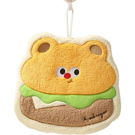 Serviettes de bain mignonnes, serviettes de bain pour enfants à motifs de dessins animés, petites serviettes décoratives, 21,8 x 19,8 cm, polaire corail, motif hamburger. (1/5)