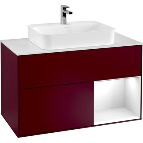 V&B Waschtischunterschrank Wandbeleuchtung Finion 100, Pl wh. m, Reg re glo wh. Lac, Peo m (1/2)