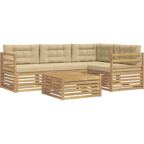Conjunto de sofás de exterior con cojín 5 pcs y Beige Poliéster vidaXL