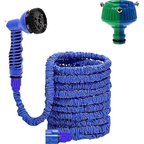 Tuyau d'arrosage extensible Magic Hose (bleu, 7,6 m) avec 7 fonctions de pulvérisation, idéal pour le lavage de voiture haute pression, l'arrosage du jardin et des animaux domestiques (chats, chiens).