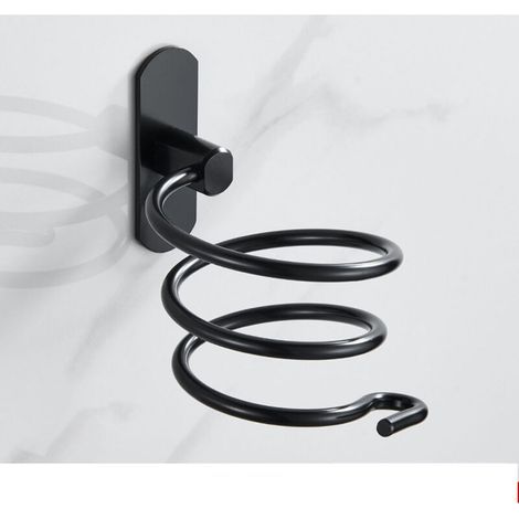 (Black)Hair Dryer Holder Aluminum Wall Mounted Hair Dryer Holder Cable Rack for Kitchen Bathroom Bathroom Accessories