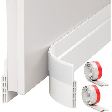 Lntyq Lot de 2 joints de porte pour portes, boudin de porte et joint de porte autocollant, insonorisant, pour portes, joint à brosse et joint de porte, joint de porte inférieur, 5 x 100 cm, 2 m, blan (1/5)
