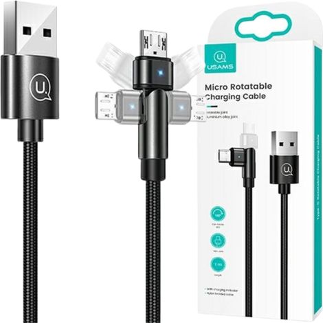 Usams Geflochtenes Drehkabel U60 2A microUSB Schwarz/Schwarz 1m SJ478USB01 (US-SJ478) (1/5)