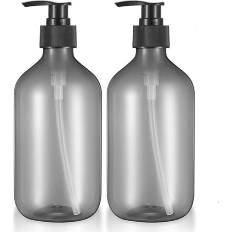 Gris 2 Pièces 500 ML Distributeur de Savon, Flacons Vides à Pompe à Pression Rechargeable, Bouteilles Vide Plastique pour Savon Shampoing Lotion Douch
