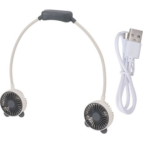 Ventilateur de cou portable mains libres rechargeable par USB, double tête, mini ventilateur suspendu flexible pour le bureau et les voyages, blanc-AquaForge (1/5)