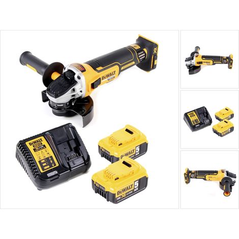 Smerigliatrice angolare a batteria DeWalt DCG 405 P2 18V 125mm senza spazzole + 2x batteria 5,0Ah + caricabatterie