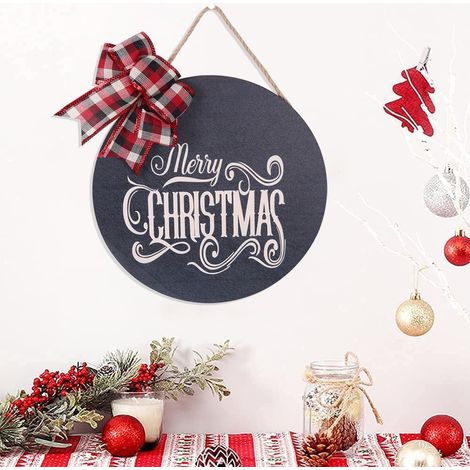 Panneau Décoratif Noël - Panneau En Bois Ronde 28 x 28 cm - Décoration Murale Porte Extérieure Intérieure - Avec Cordon De Suspension - 1 Pièce (1/2)