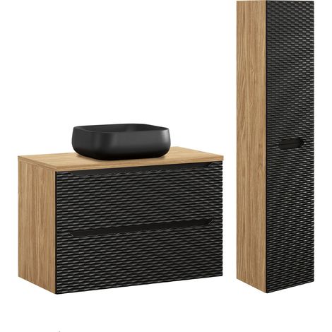 Set di mobili da bagno con lavabo Elora nero e marrone 90cm (1/5)