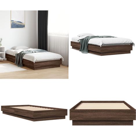 Cadre de lit sans matelas chêne marron 75x190cm bois ingénierie - Cadre De Lit - Lit Simple - Lit En Bois - Bois D'ingénierie - Matelas Non Inclus - Home & Living (1/5)