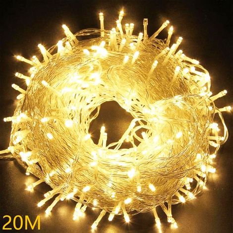 1 Guirlande lumineuse,20M,200 LEDs,8 modes,IP65,Jaune 2300K,Jardin,Fête