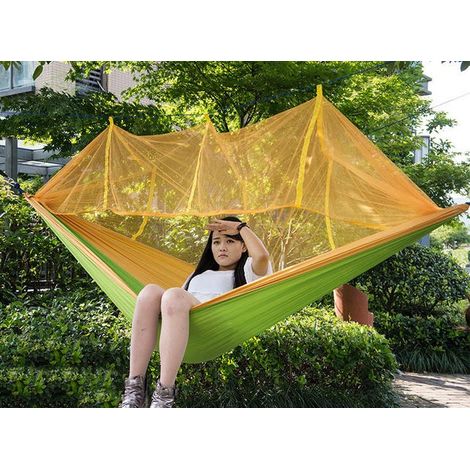 Hamac portable, hamac avec moustiquaire, jaune avec vert (filet jaune)260140CM (1/5)
