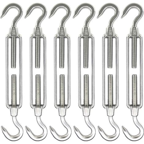 6 Stück M6 Edelstahl-Haken und Haken-Spannschloss, Sonnensegel-Hardware, Hochleistungs-Drahtseilspannung, Rostschutz, C bis C-Spannschlösser