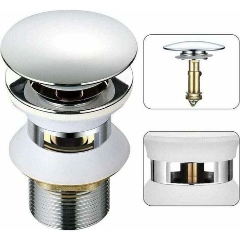 Universel Bonde Lavabo avec Trop-plein Pop-Up Automatique Push Open Click Clack pour Salle de Bain 1-1/4 en Laiton Chromé (1/4)