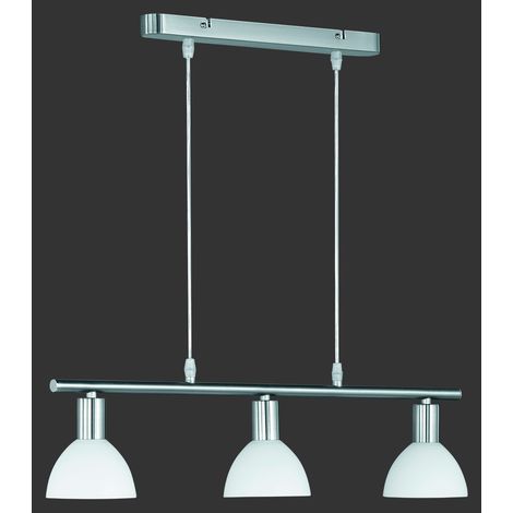 Moderne Aufhängung Dallas Nickel Barbell 3 weiße Gläser Trio Beleuchtung (1/2)