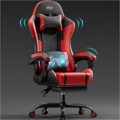 Fauteuil ergonomique - Ecofurnix - Coussin lombaire massant - Dossier réglable - Appui-tête réglable-Blanc et Rouge