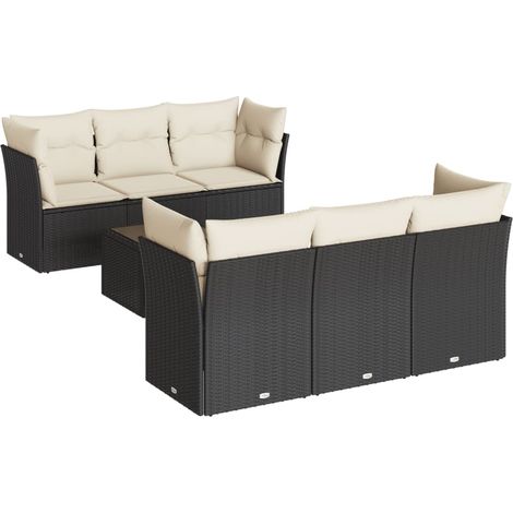 Maison Exclusive - 7-tlg. Garten-Sofagarnitur mit Kissen Schwarz (1/3)