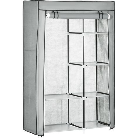 Armoire en tissu grise avec 6 étagères, 103x43x162,5 cm, penderie pliante en non-tissé (1/5)