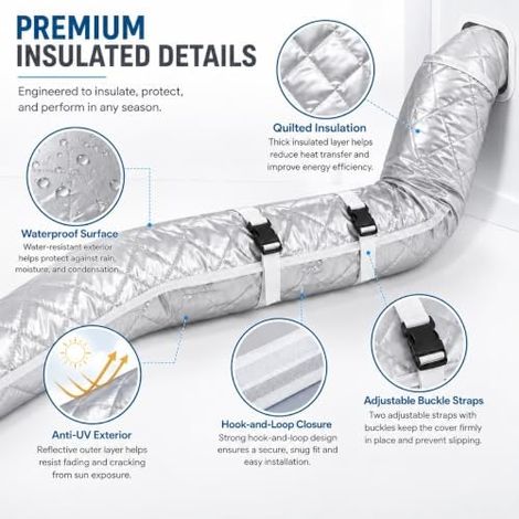 Housse De Protection Pour Tuyau De Climatisation, Revêtement de Tuyauterie Antibruit our Climatiseur Portable de 12,7 à 15 cm de Diamètre avec 4 Sangles à Boucle Réglables (1/3)