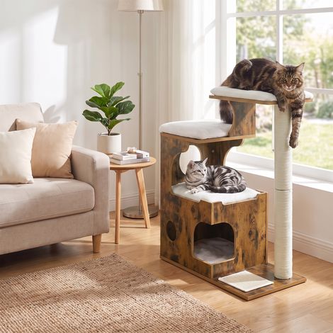 Arbre à Chat Moderne de 88 cm avec Poteaux à Griffer, Coussins Amovibles Lavables, Taupe et Blanc (1/5)