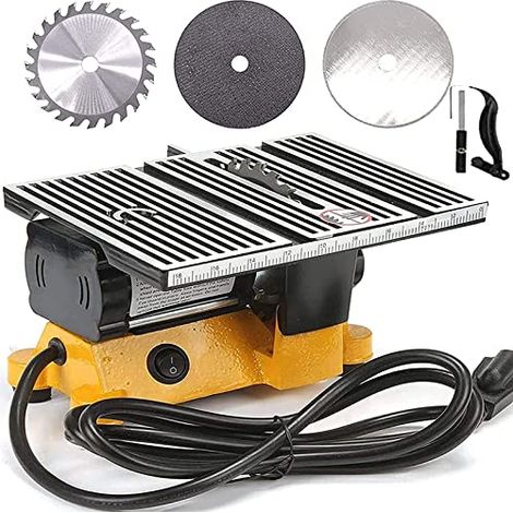 Scie circulaire de table électrique miniature 4" 60W pour établi, idéale pour les loisirs créatifs, support d'établi, 2 lames circulaires.