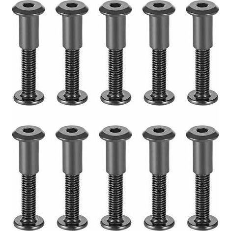 Vis de fixation M6 x 35 mm avec douille à écrou assortie, trou hexagonal rond, en acier au carbone noir, adaptées aux sacs ou ceintures en cuir, lot de 10 (1/5)
