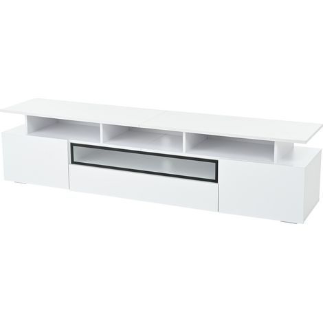 Hochglanz-weißer TV-Schrank 180 x 38 x 45 cm mit LED, 2 Türen, 1 Schublade, für TVs bis 75 Zoll (1/5)
