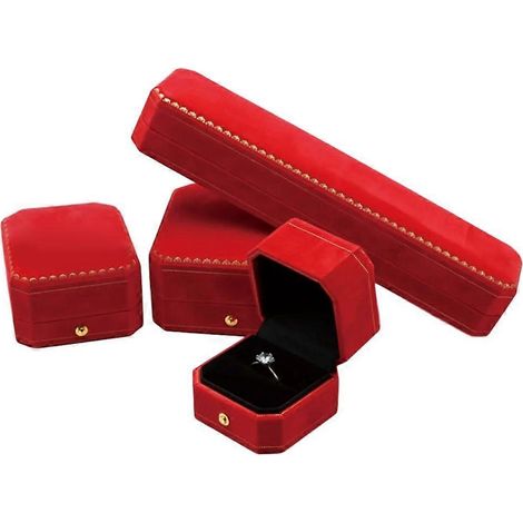 Boîte à bijoux octogonale en velours, élégante boîte de rangement pour accessoires de mariée (1/5)
