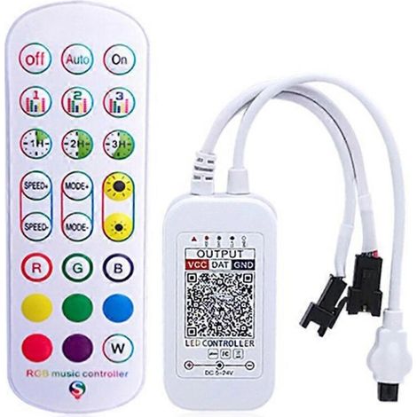 Contrôleur Bluetooth WS2812B pour ruban LED adressable 5050 RGB, télécommande 24 touches, contrôleur musical intelligent (1/5)