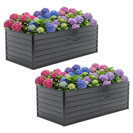 Lot de 2 carrés potagers surélevés en métal 190 x 90 x 64 cm noir avec fond ouvert, en acier galvanisé, pour jardin, terrasse, balcon