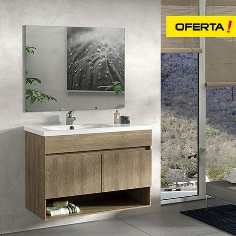 Conjunto con mueble de baño estilo nordico NEBARI 3 piezas 90x45 CM Arena
