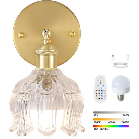 Applique murale LED sans fil avec télécommande, lampe de chevet rechargeable, intensité variable, changement de couleur RVB, 3000K-6000K, avec ampoule (1/5)