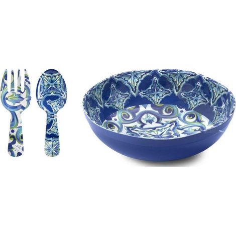 Fade set insalatiere Maiorca melamina decoro mediterraneo 3 pezzi