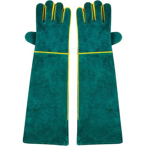 par de guantes de soldadura de piel de vaca con forro de espuma, estilo largo, color rojo, adecuados para soldadores MIG TIG, barbacoas, jardinería, estufas, chimeneas, 58 cm (1/3)