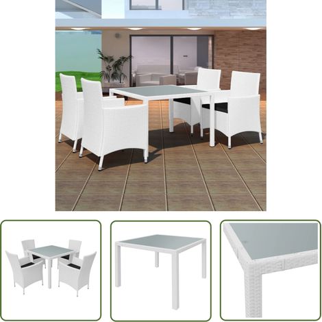 The Living Store Salon de jardin 5 pcs Résine tressée Blanc-crème - Salon De Jardin - Ensemble Salon De Jardin - Meubles De Jardin - Mobilier Extérieur - Table De Jardin (1/5)