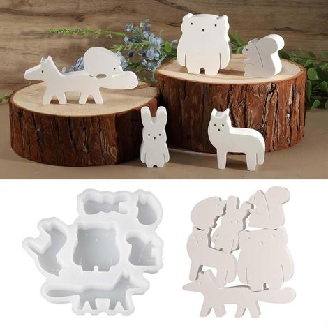 Moules en silicone Animaux : Ours, Chien, Lapin, Renard, Loup, Écureuil pour plâtre & travaux manuels